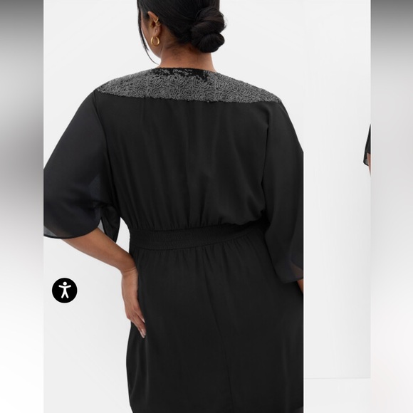 City Chic Black sequin faux wrap Mini Dress - Picture 3 of 11